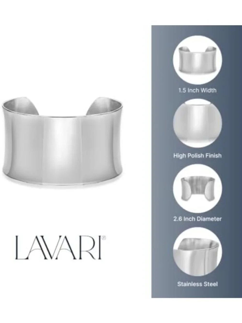 Stylish 7-Inch Wide Open Cuff Bangle Bracelet for Women - Stainless Steel